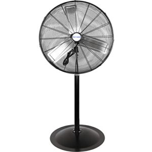 bilt hard 6450 cfm 24" high velocity pedestal oscillating fan, 3-speed heavy duty industrial standing fan with aluminum blades and adjustable height, metal shop fan for commercial, and garage