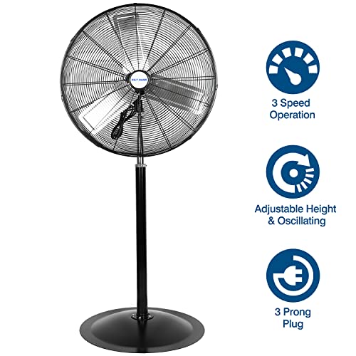 BILT HARD 6450 CFM 24" High Velocity Pedestal Oscillating Fan, 3-Speed Heavy Duty Industrial Standing Fan with Aluminum Blades and Adjustable Height, Metal Shop Fan for Commercial, and Garage