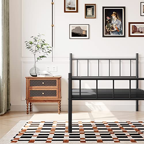 DIIYIV 14 Inch Twin Metal Platform Bed Frame with Headboard,Mattress Foundation,Steel Slat Support,Under Bed Storage,No Box Spring Needed,Twin Size Bed Frame,Black