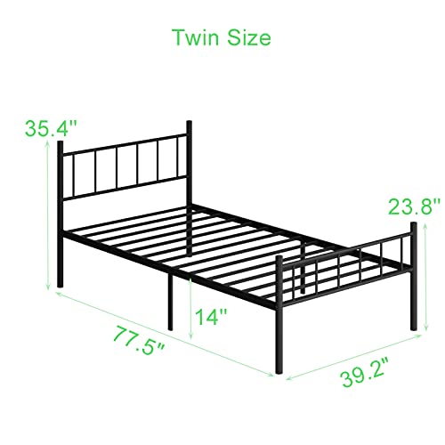 DIIYIV 14 Inch Twin Metal Platform Bed Frame with Headboard,Mattress Foundation,Steel Slat Support,Under Bed Storage,No Box Spring Needed,Twin Size Bed Frame,Black