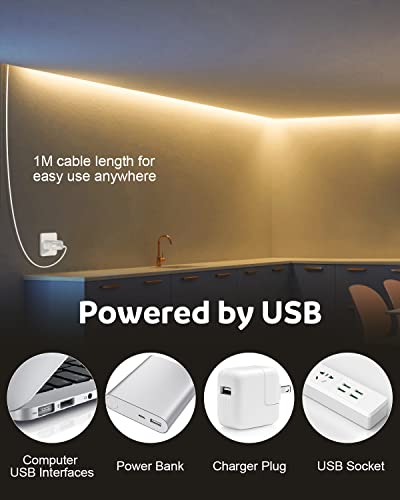 Aclorol USB COB LED Strip Lights Warm White Led TV Backlight 5V 1M 3.28FT 320Leds 3000K CRI85+ FCOB COB Flexible Lights with 1M USB Powered for Bedroom Under Cabinet Kitchen DIY Lighting Project