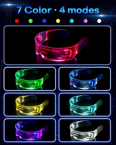 NIUCOO LED Visor Glasses Light Up: [7 Colors 4 Modes] Cyberpunk Futuristic Luminous Cosplay Glasses Rave Cyber Lightup Goggles (High Tech)