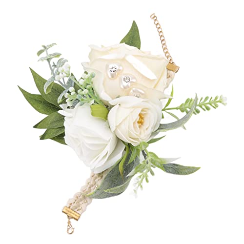 Kuuleyn Corsage Wristlet, Wrist Corsage, Wrist Corsages for Wedding Bride Wrist Flower Decorative White Roses and Green Leaves for Prom Party