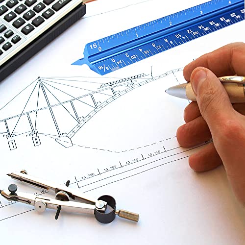 3 Pack Architectural Scale Ruler, YIFARUBE 12"/ 6" Aluminum Architect Triangular Ruler, Professional Measuring Kit for Architect, Civil Engineer & Draftsman (Black, Red & Blue)