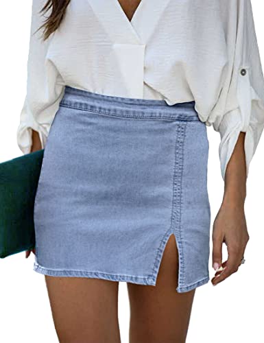 luvamia Jean Skirt for Women With Slit High Waisted Bodycon Stretch Pencil Mini Short Denim Skirts High Waisted Skirts for Women Skirt With Slit Denim Skirt Women Azure Mood Size Large Size 12 Size 14