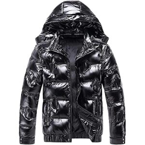 dgoopd winter warm men puffer coat waterproof lightweight down jacket shiny hooded reflective down jacket padded jacket coat black