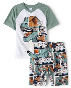 the children's place boys sleeve top and shorts 2 piece pajama sets, dino, 7-8