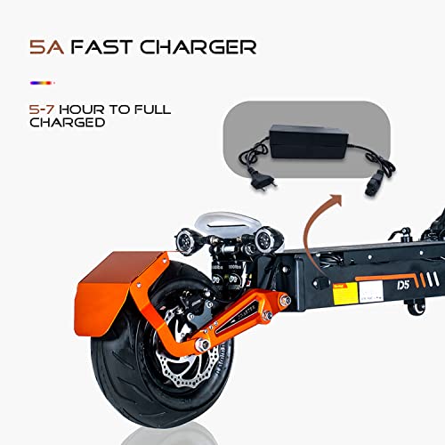 D5 Foldable Electric Kick Scooter High Power Dual Drive 5000W Motor Max Speed 60-70KM/H 12" Vacuum Off-Road Tire 48V 35AH Large Battery 37-74 Miles with Dual Hydraulic Shock