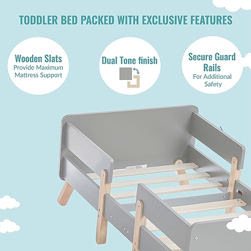 Dream On Me JPMA & Greenguard Gold Certified Osko Convertible Toddler Bed Made with Sustainable New Zealand Pinewood in Grey, Non-Toxic Finish