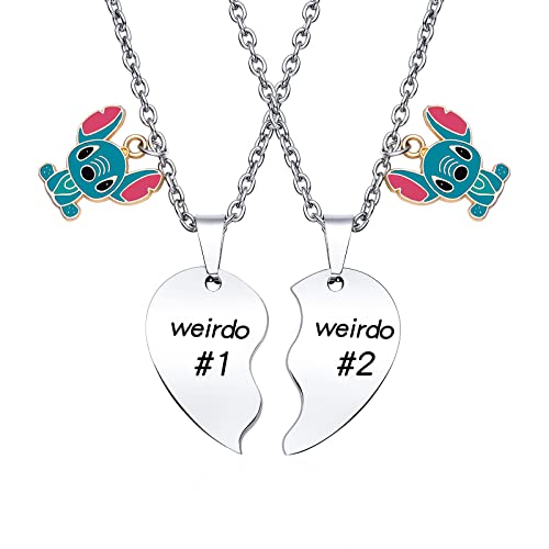 Dckazz Stitch Necklace Weirdo 1 Weirdo 2 Necklace Stitch Necklace for Best Friends Stitch Bff Weirdo for Girls Stich Birthday Gift