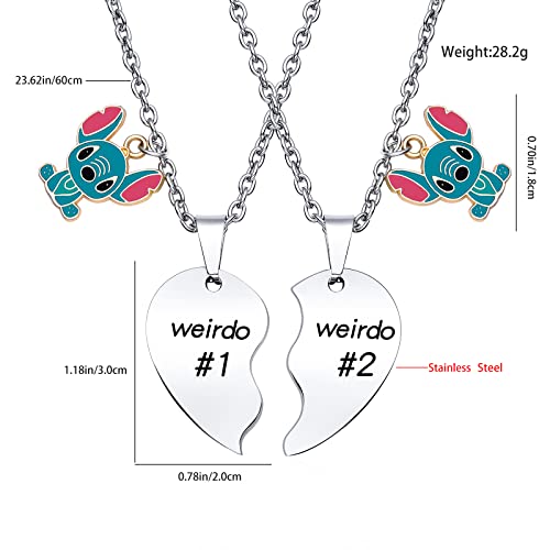 Dckazz Stitch Necklace Weirdo 1 Weirdo 2 Necklace Stitch Necklace for Best Friends Stitch Bff Weirdo for Girls Stich Birthday Gift