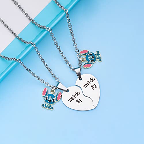 Dckazz Stitch Necklace Weirdo 1 Weirdo 2 Necklace Stitch Necklace for Best Friends Stitch Bff Weirdo for Girls Stich Birthday Gift