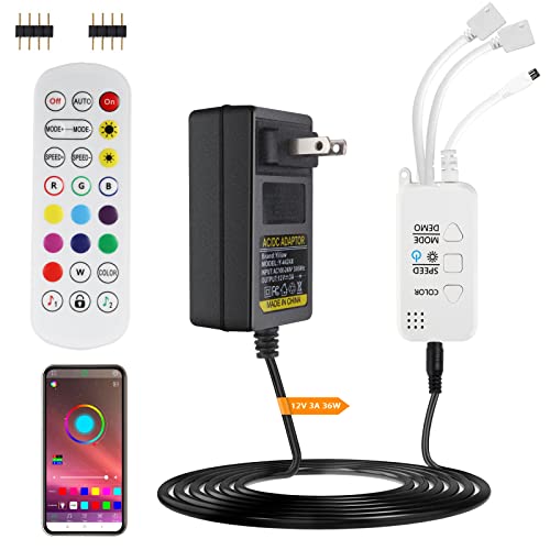 Falliget Light Controller with APP Music Sync and IR Remote Included with 12V3A Power Adapter for LED Module Pixel Strip Light APP Button IR Remote Control Led Lights Strip to Bluetooth Connection