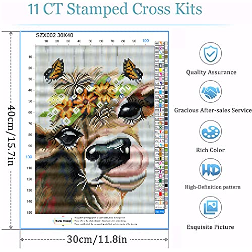 Highland Cow Cross Stitch Kits for Adults - Stamped Crossstitching Kits Preprinted 11 Count Cross-Stitch Kit for Beginner, 11CT Prestamped Easy Pattern Needlepoint Kits Crafts for Decor 11.8x15.7inch