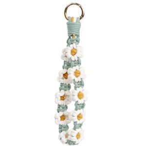 elephtree boho macrame keychain wristlet keychain weave exquisite keyring holder bracelet handmade wrist lanyard flower pattern for women
