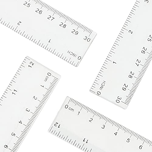 LEXININ 100 PCS 12 Inch Plastic Straight Ruler, 30cm Clear Measuring Ruler, Plastic Ruler for Class Home School Office