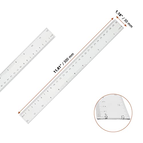 LEXININ 100 PCS 12 Inch Plastic Straight Ruler, 30cm Clear Measuring Ruler, Plastic Ruler for Class Home School Office