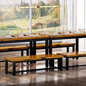 AWQM 43.3" Dining Table Set for 4, Kitchen Dining Table with 2 Benches, Dining Room Table Set with Metal Frame & Thickened Board for Kitchen, Restaurant, Rustic Brown