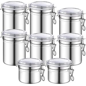 rtteri 8 pieces stainless steel airtight canister set with clear lid and locking clamp food storage container set stainless steel kitchen canister for coffee sugar flour tea candy cookie spice