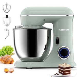 ailessom 3-in-1 electric stand mixer, 660w 10-speed with pulse button, attachments include 6.5qt bowl, dough hook, beater, whisk for most home cooks, morandi green