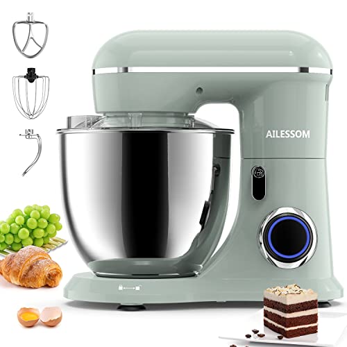 AILESSOM 3-IN-1 Electric Stand Mixer, 660W 10-Speed With Pulse Button, Attachments include 6.5QT Bowl, Dough Hook, Beater, Whisk for Most Home Cooks, Morandi Green