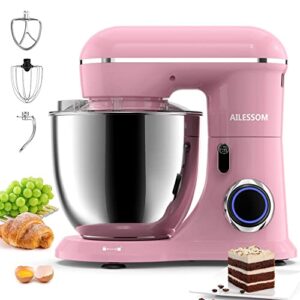 ailessom 3-in-1 electric stand mixer, 660w 10-speed with pulse button, attachments include 6.5qt bowl, dough hook, beater, whisk for most home cooks, sakura pink