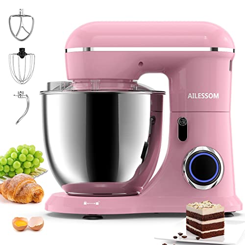 AILESSOM 3-IN-1 Electric Stand Mixer, 660W 10-Speed With Pulse Button, Attachments include 6.5QT Bowl, Dough Hook, Beater, Whisk for Most Home Cooks, Sakura Pink