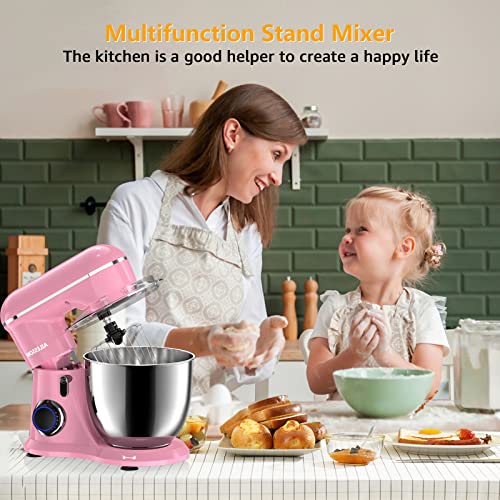 AILESSOM 3-IN-1 Electric Stand Mixer, 660W 10-Speed With Pulse Button, Attachments include 6.5QT Bowl, Dough Hook, Beater, Whisk for Most Home Cooks, Sakura Pink