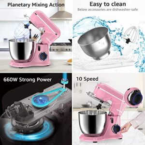 AILESSOM 3-IN-1 Electric Stand Mixer, 660W 10-Speed With Pulse Button, Attachments include 6.5QT Bowl, Dough Hook, Beater, Whisk for Most Home Cooks, Sakura Pink