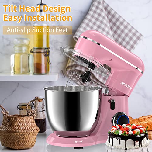AILESSOM 3-IN-1 Electric Stand Mixer, 660W 10-Speed With Pulse Button, Attachments include 6.5QT Bowl, Dough Hook, Beater, Whisk for Most Home Cooks, Sakura Pink