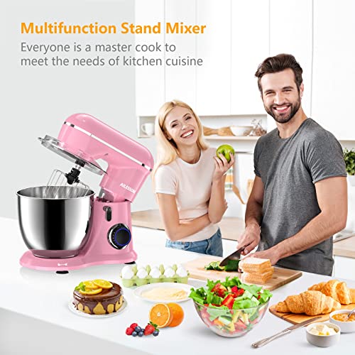 AILESSOM 3-IN-1 Electric Stand Mixer, 660W 10-Speed With Pulse Button, Attachments include 6.5QT Bowl, Dough Hook, Beater, Whisk for Most Home Cooks, Sakura Pink