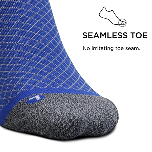 Feetures Plantar Fasciitis Relief Sock Light Cushion No Show Tab - Targeted Compression Sock for Women & Men - Medium, Buckle Up Blue