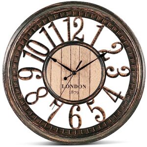 bernhard products large wall clock 16 inch non ticking battery operated brown rustic farmhouse vintage design stylish decorative clocks for home/office/kitchen/living room/bedroom