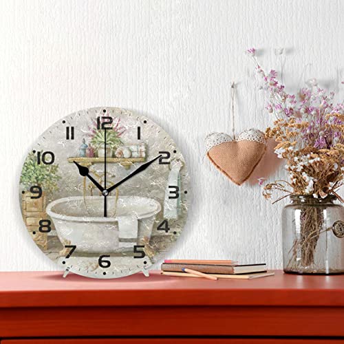 ZOEO Large Wall Clocks, Vintage Bathroom Bathtub Battery Operated Non Ticking 10 inch Clock Silent Art Bedroom Kitchen Clock Atomic Analog Clocks Home Decor