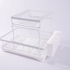 ZhenGuiRu Dish Drying Rack, 2-Tier White Dish Racks for Kitchen Counter, Detachable Large Capacity Dish Drainer Organizer with Utensil Holder, Dish Drying Rack with Drain Board