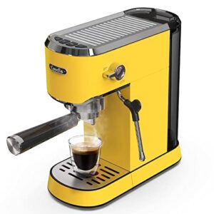 cavdle espresso machine 20 bar, professional espresso maker with milk frother steam wand, compact espresso coffee machine with 35oz removable water tank for cappuccino, latte, stainless steel, yellow