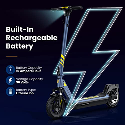 Hurtle Folding Electric Scooter - 10” Pneumatic Tires, 25 Miles Range, 19 MPH Max Speed, 500W 36V Brushless Motor Escooter with App Control, E-ABS Front Drum & Rear Disc Brakes, E-Scooter for Adult