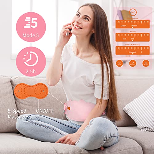FTOYIN Portable Heating Pad Simultaneous Front and Rear Belly Warmer with 5 Massage Modes, Period Heating Pads for Girl Women Back Pain Relief (Pink)