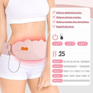 FTOYIN Portable Heating Pad Simultaneous Front and Rear Belly Warmer with 5 Massage Modes, Period Heating Pads for Girl Women Back Pain Relief (Pink)