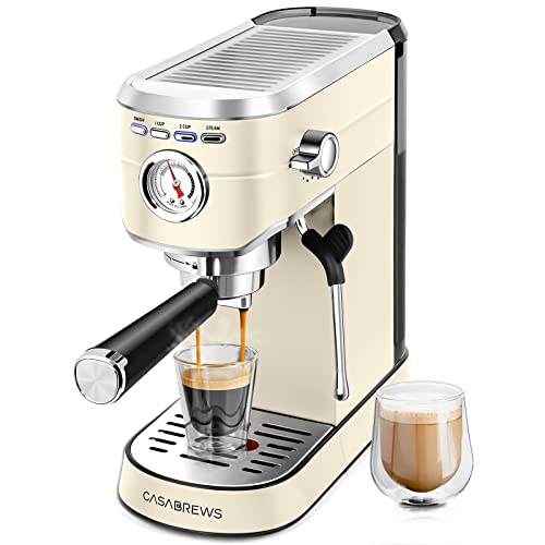 CASABREWS Espresso Machine 20 Bar, Espresso Maker with Milk Frother Steam Wand, Stainless Steel Espresso Coffee Machine with 34oz Removable Water Tank, Yellow