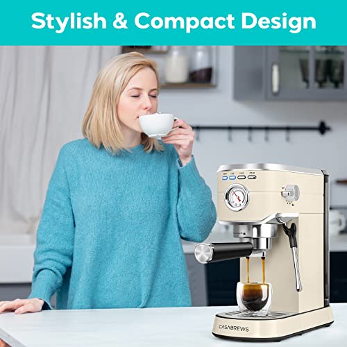 CASABREWS Espresso Machine 20 Bar, Espresso Maker with Milk Frother Steam Wand, Stainless Steel Espresso Coffee Machine with 34oz Removable Water Tank, Yellow