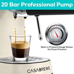CASABREWS Espresso Machine 20 Bar, Espresso Maker with Milk Frother Steam Wand, Stainless Steel Espresso Coffee Machine with 34oz Removable Water Tank, Yellow