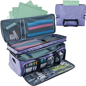 nicogena double layer carrying case with mat pocket for cricut explore air 2, cricut maker, multi large front pockets for tools accessories and supplies, purple