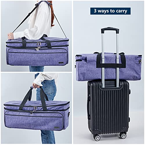 NICOGENA Double Layer Carrying Case with Mat Pocket for Cricut Explore Air 2, Cricut Maker, Multi Large Front Pockets for Tools Accessories and Supplies, Purple