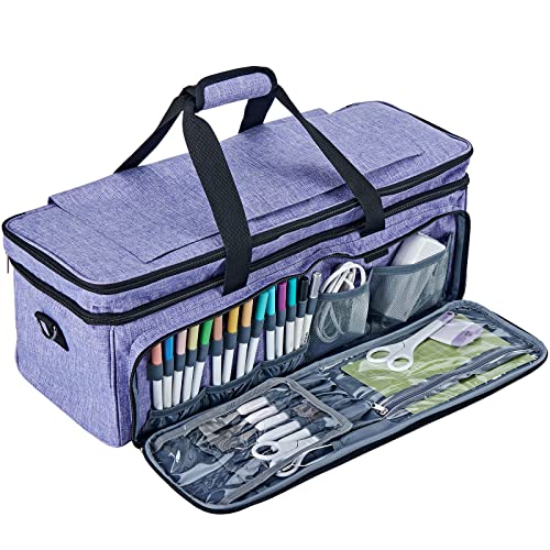 NICOGENA Double Layer Carrying Case with Mat Pocket for Cricut Explore Air 2, Cricut Maker, Multi Large Front Pockets for Tools Accessories and Supplies, Purple