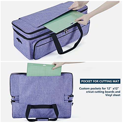 NICOGENA Double Layer Carrying Case with Mat Pocket for Cricut Explore Air 2, Cricut Maker, Multi Large Front Pockets for Tools Accessories and Supplies, Purple