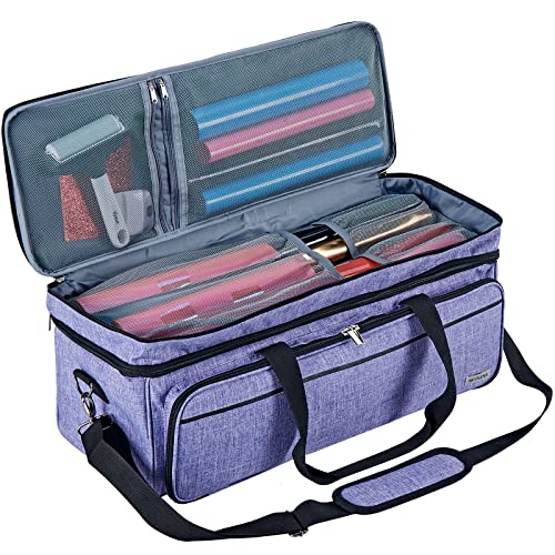 NICOGENA Double Layer Carrying Case with Mat Pocket for Cricut Explore Air 2, Cricut Maker, Multi Large Front Pockets for Tools Accessories and Supplies, Purple