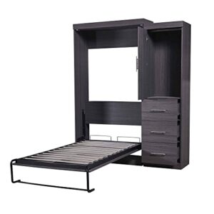 ATY Twin Size Murphy Bed with Wardrobe and Drawers, Wood Storage Bedframe Can be Folded into a Cabinet, Bedroom Furniture, Save Space Design, No Box Spring Required, Gray