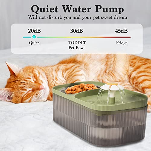 TODDLT Water Fountain for Cats Inside, Cat Feeding & Watering Supplies, Super Quiet Automatic Pet Water Dispenser 100oz/3L with Stainless Steel Cat Bowls and Long Life Span Pump