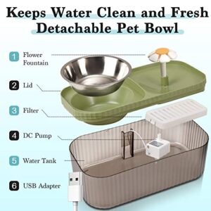 TODDLT Water Fountain for Cats Inside, Cat Feeding & Watering Supplies, Super Quiet Automatic Pet Water Dispenser 100oz/3L with Stainless Steel Cat Bowls and Long Life Span Pump